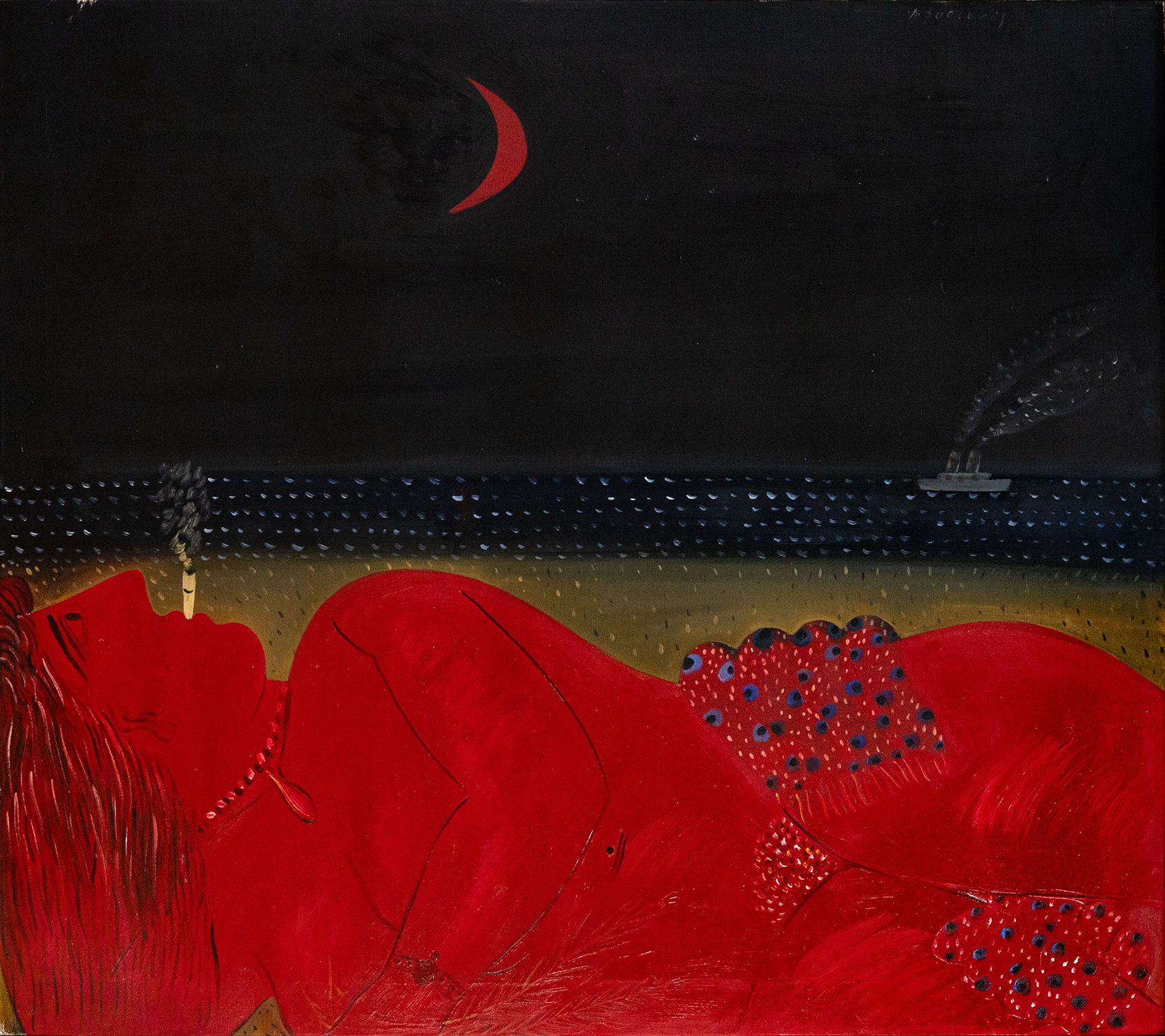 Alekos Fassianos, Red Figure, oil on canvas, 120 x 136 cm