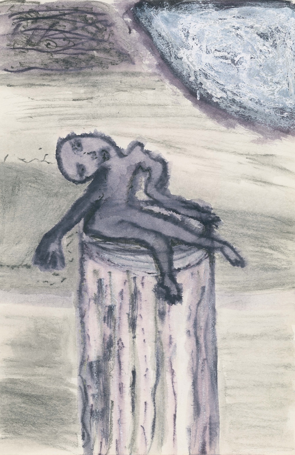 Symeon the Stylite, 2021, ink and pastel on paper, 21 x 15 cm
