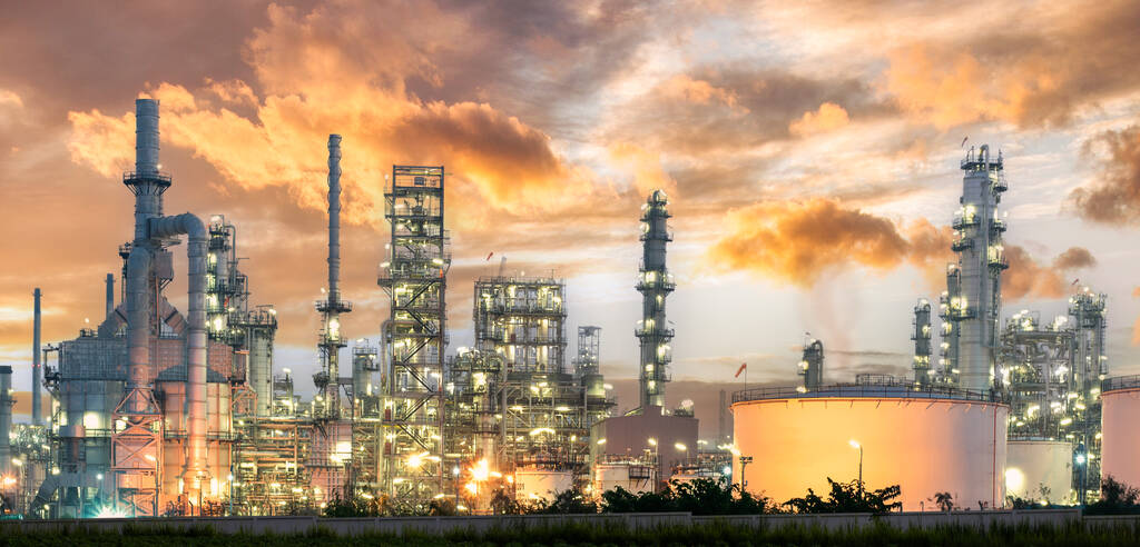 Close-up shot of oil and gas refinery Device details Steel oil p