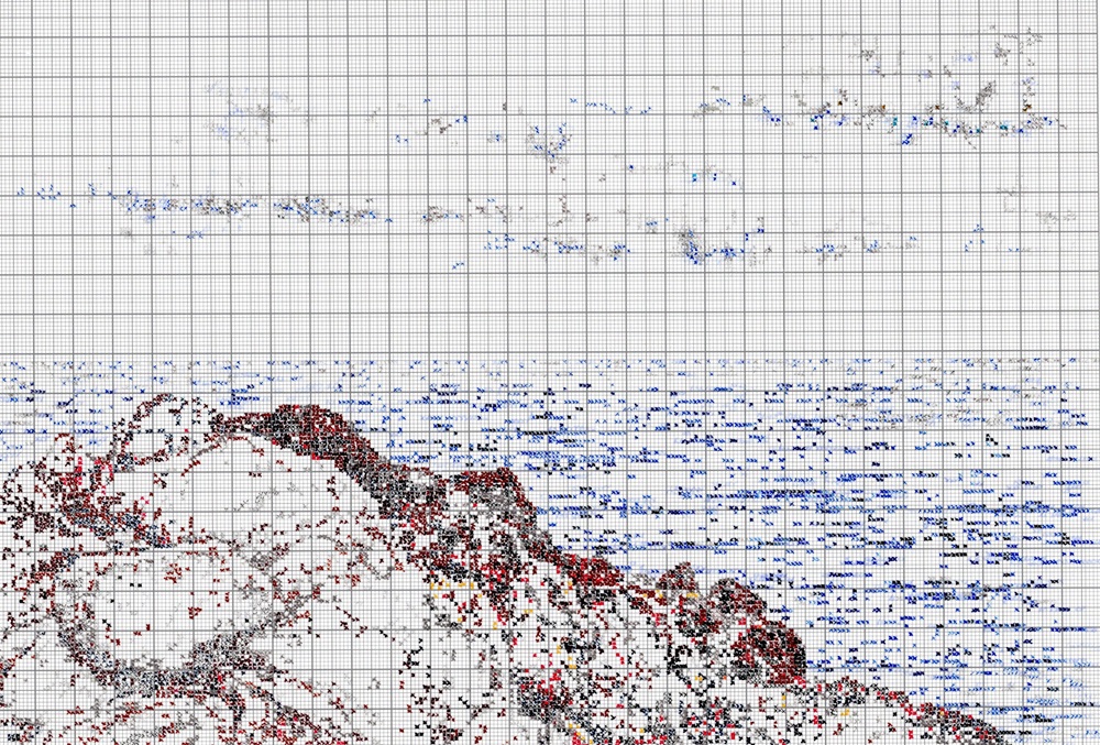 seascape, pen on millimeter paper, 19×28 cm, 2025