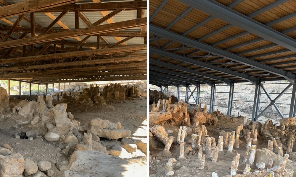 Η Αρχαία Ξύλινη Γέφυρα εσωτερικά με το παλιό και το νέο στέγαστρο